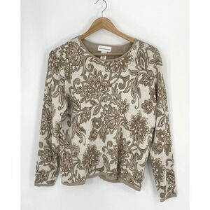 Alfred Dunner Womens‎ XL Echo Canyon Sparkly Gold Metallic Scroll Sweater Top